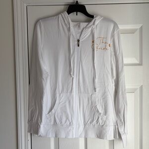 White Cotton Zip-up Hoodie with Gold 'The Bride' Iron-on
